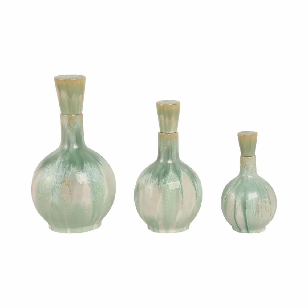 AVAGROVE SET OF 3 GREEN VASES 14 (IN)