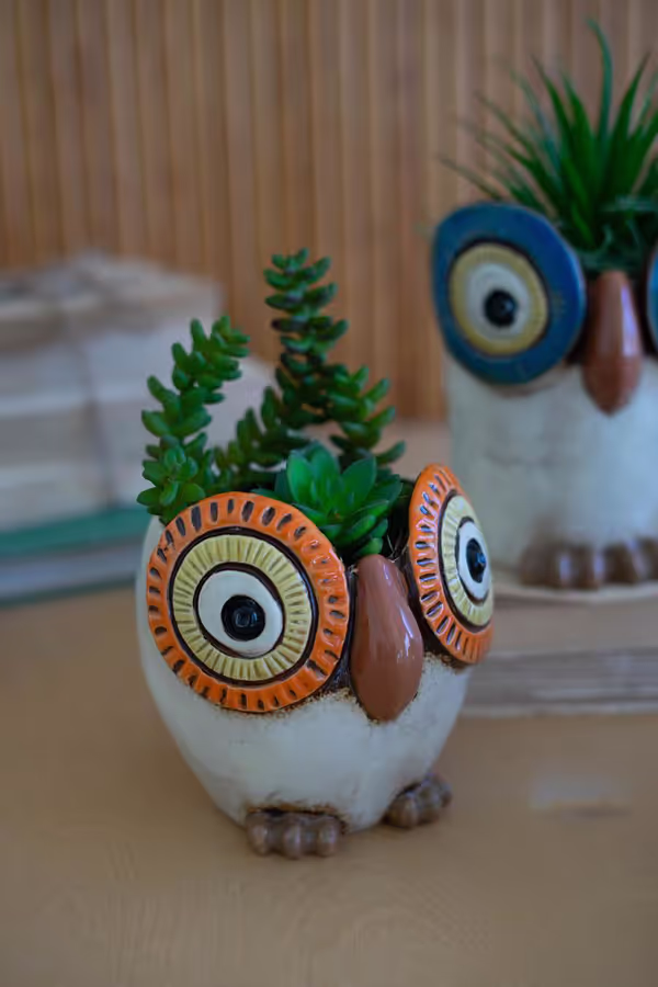 Set of 3 Ceramic Owl Planters