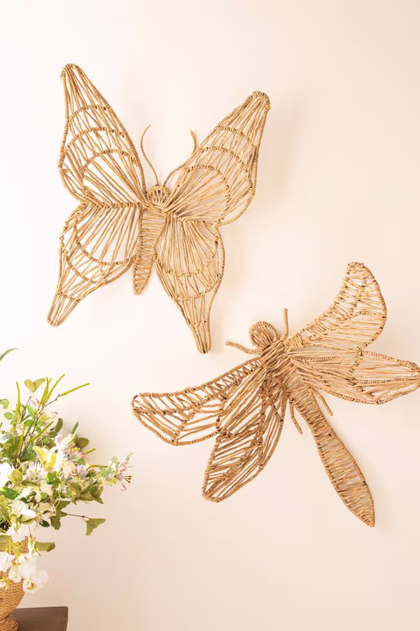 Seagrass and Iron Butterfly Wall Decor