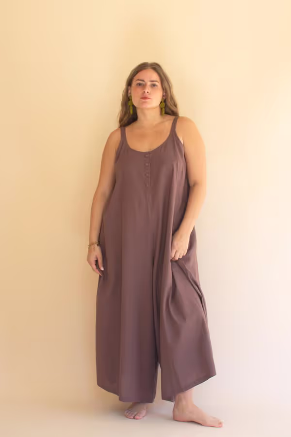 Adjustable Strap Flowy Jumper with Button Detail / Mulberry