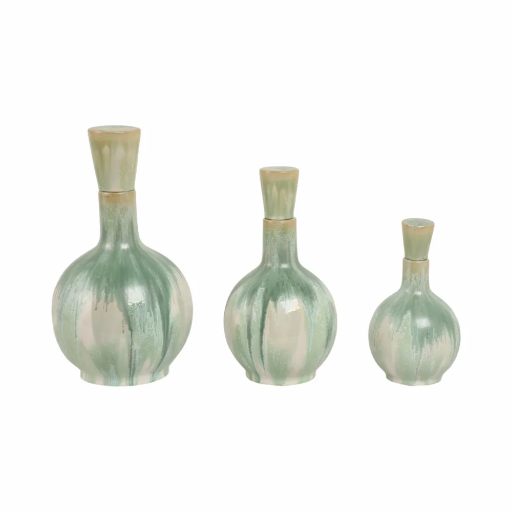 AVAGROVE SET OF 3 GREEN VASES 14 (IN)
