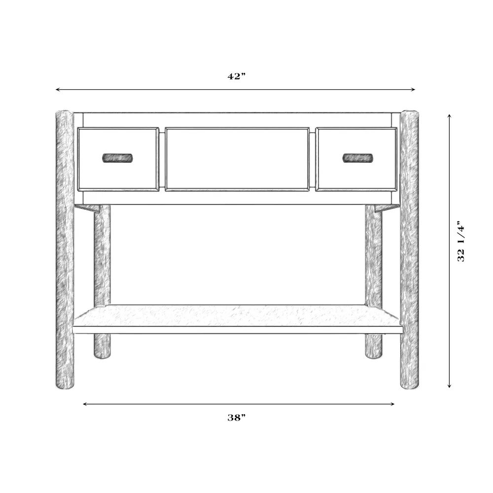 Hickory Log Two Drawer Open Vanity with Shelf - without Top - Cognac