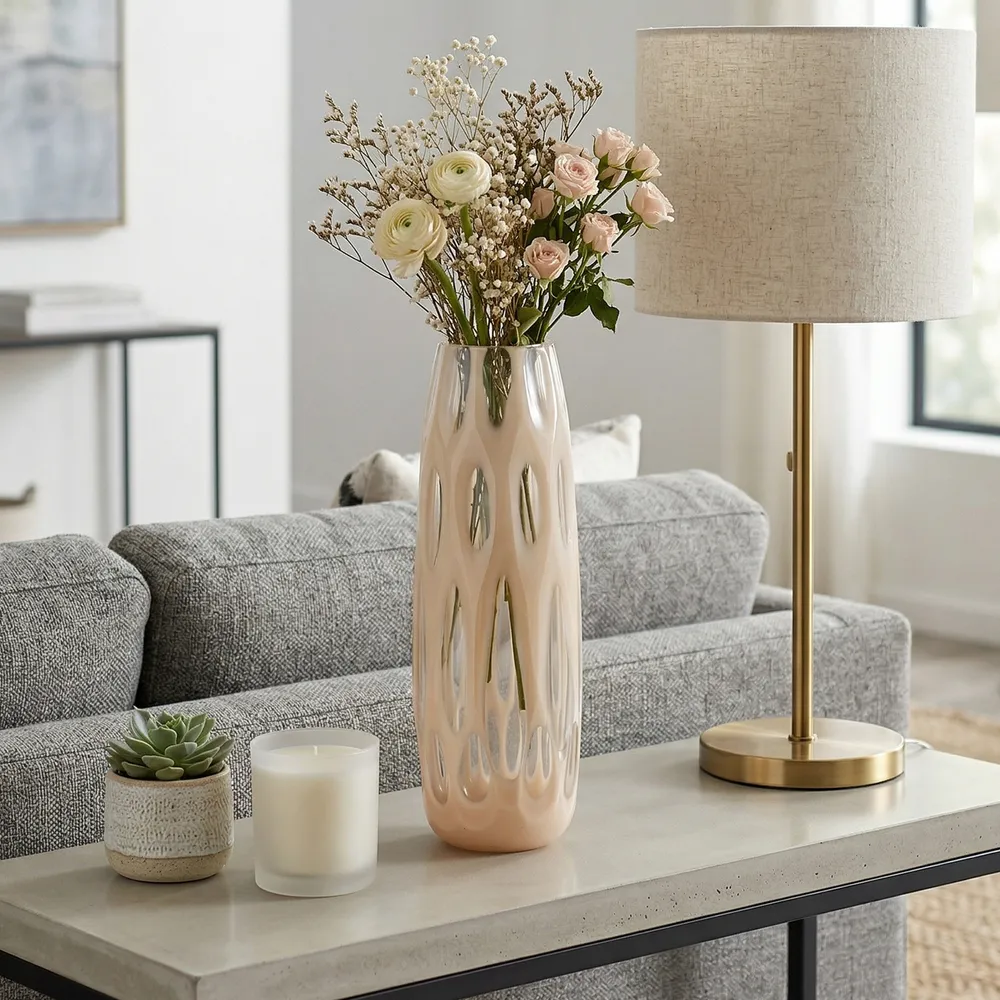 HATCHERHAVEN TAN GLASS VASE 15 (IN)