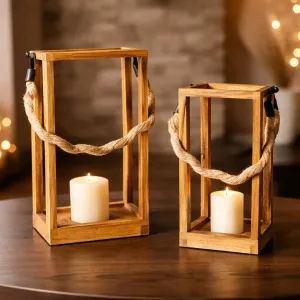 Curved Handle Boxed Lanterns Set of 2 L - 8x8x14in S - 6x6x12in 1