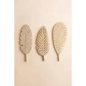 Set of 3 Hand-Carved Paulownia Wood Leaves Wall Art 4