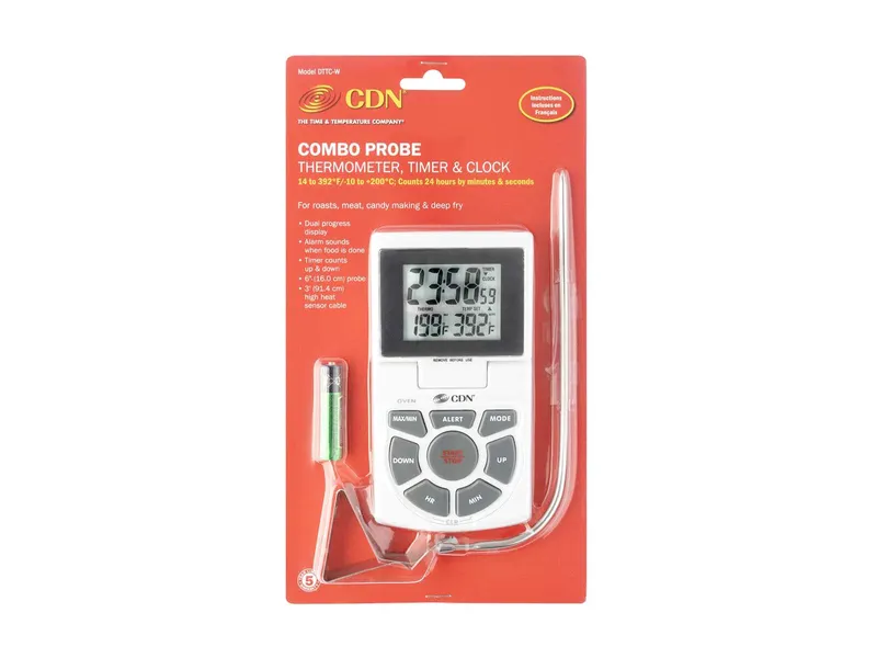 CDN Thermometer/Timer & Clock Digital, Probe, White 5