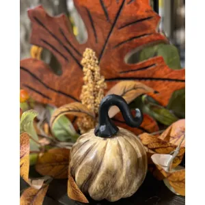 Natural Wooden Pumpkin with Aluminum Stem 3in 1