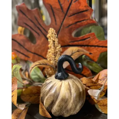 Natural Wooden Pumpkin with Aluminum Stem 3in