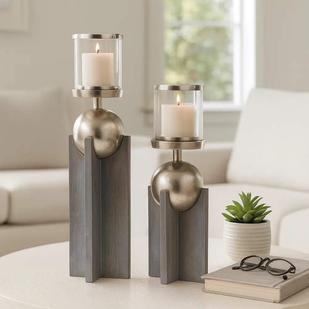 HAVENWORTH SET OF 2 GRAY CANDLE HOLDER 19 (IN)