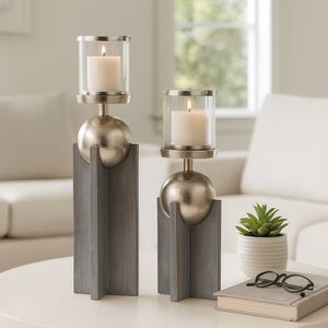HAVENWORTH SET OF 2 GRAY CANDLE HOLDER 19 (IN) 13