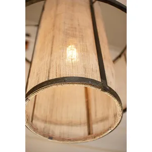 Round Double Layered Woven Fiber and Metal Pendant Light 2
