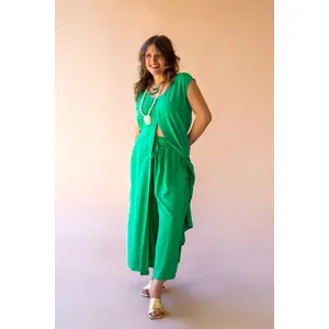 Elastic and Button Closure Waist Pant / Kale 4