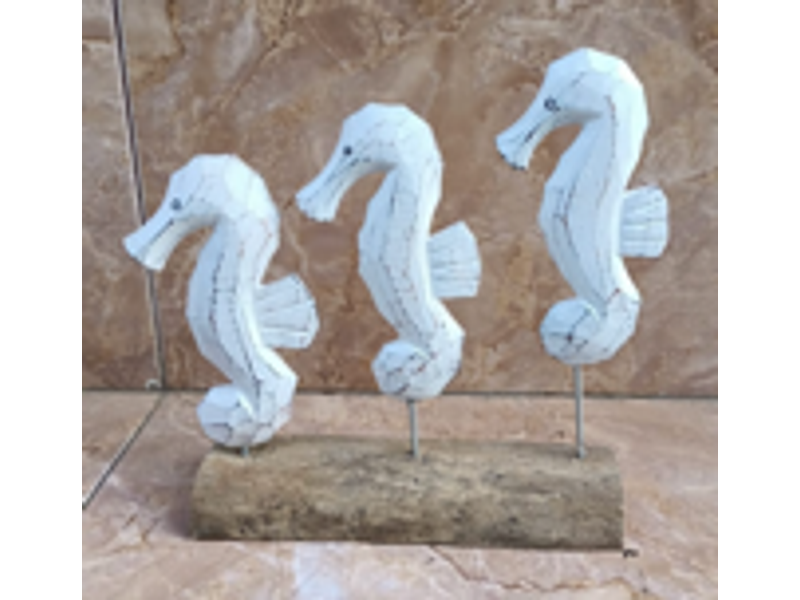 9" x 10" Decorative Driftwood Stand with 3 Seahorses 1