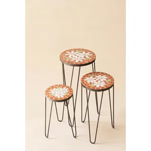 Set of 3 Nesting Mosaic Tile Tables with Metal Bases 4