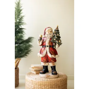 Traditional Faux Concrete Santa with Bell 2