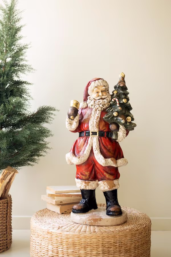 Traditional Faux Concrete Santa with Bell