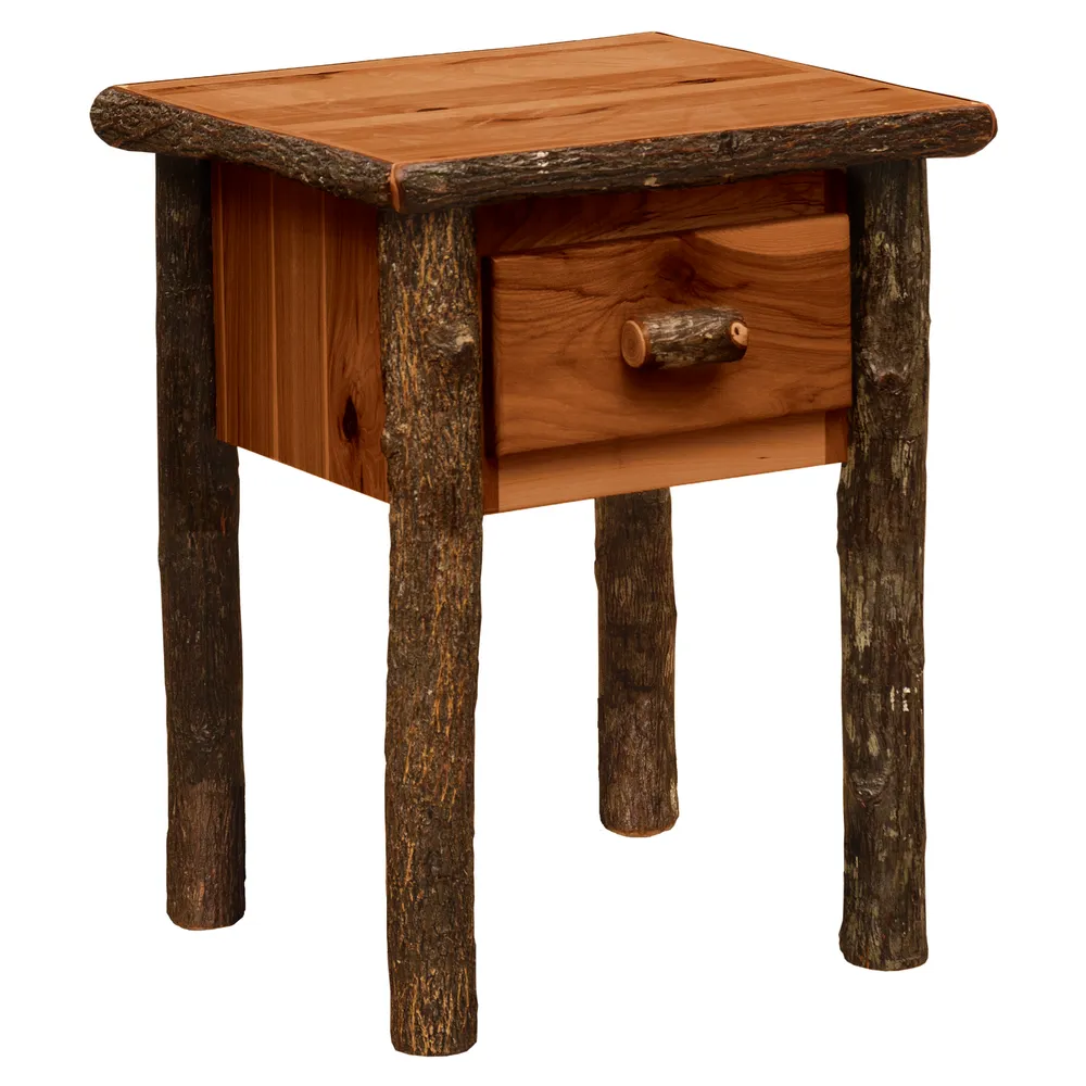 Hickory Log One Drawer Nightstand - Cinnamon