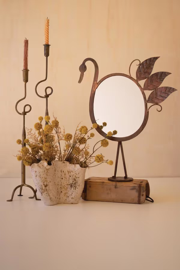 Forged-Iron Bird Tabletop Mirror