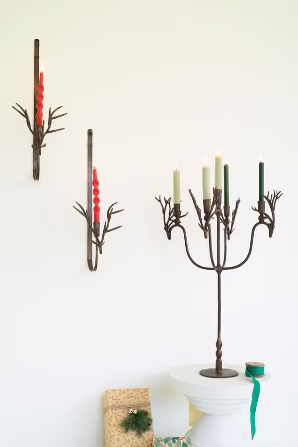 Forged Rustic Iron Deer Candelabra