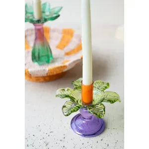 Set of 2 Colored Glass Flower Taper Candle Holders 3