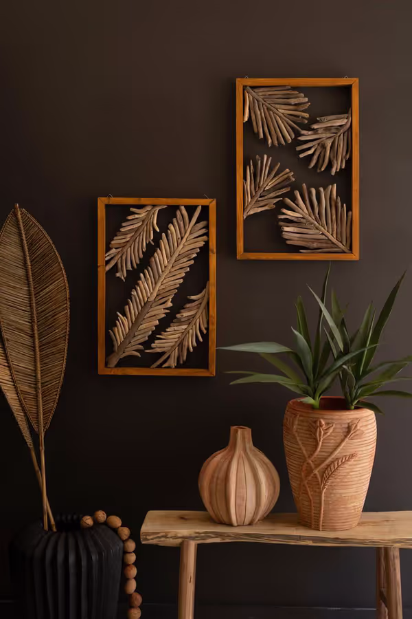 Set of 2 Framed Driftwood Leaves
