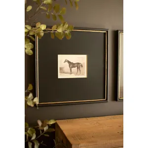 Set of 2 Framed Black and White Horse Prints Under Glass 2