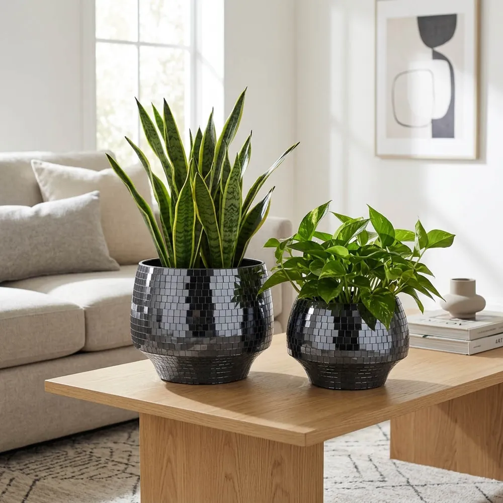 ANTONSHAW SET OF 2 BLACK PLANTER 8 (IN)