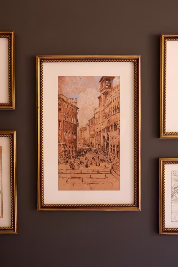 Set of 5 Mixed Framed European Gallery Wall Prints under Glass