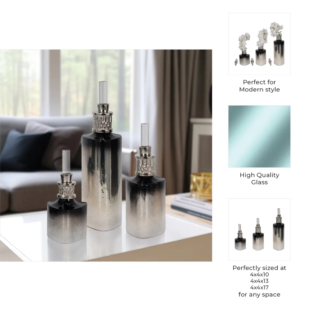 HOUSTONCROSS SET OF 3 SILVER GLASS VASES 17 (IN)