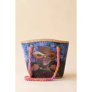 Girl with Sunglasses Hand-Painted Seagrass Bag 4