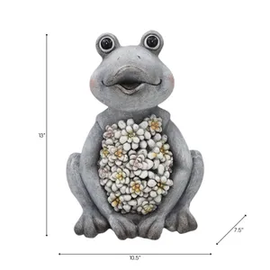13X10" SITTING FROG WITH SOLAR FLOWERS, GREY MULTI 9
