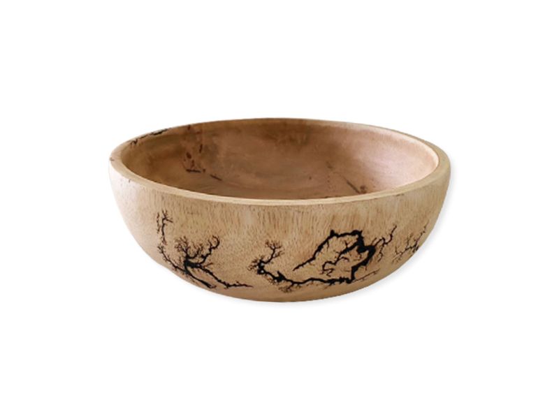 10" x 3.5" Acacia Wood Bowl with Electric Burn Patterns 3