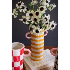 Set of 3 Patterned Ceramic Cylinder Vases with Handles 2