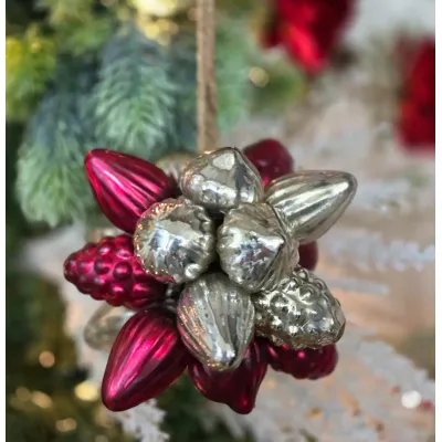 Red and Silver Glass Ornament Bunch Set of 20