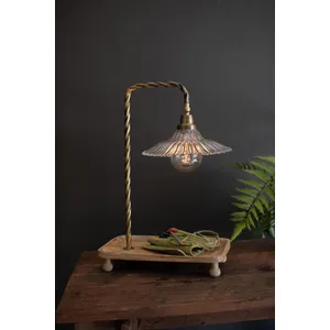 Gooseneck Table Lamp with Wooden Tray Base and Glass Shade 5