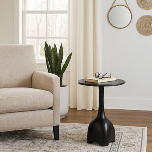 21" CURVED TOP MARBLE ACCENT TABLE, BLK 10