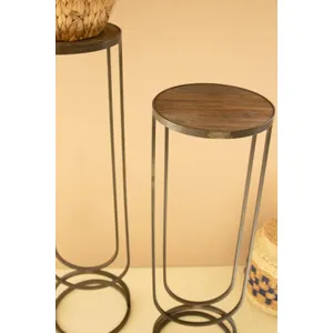 Set of 2 Metal Accent Pedestals with Recycled Wood Tops 2