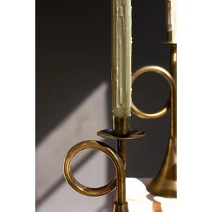 Set of 3 Antique Brass Trumpet Taper Candle Holders 2