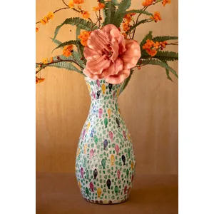 Tall Spun Bamboo Vase with Capiz Shell Fish Detail 1