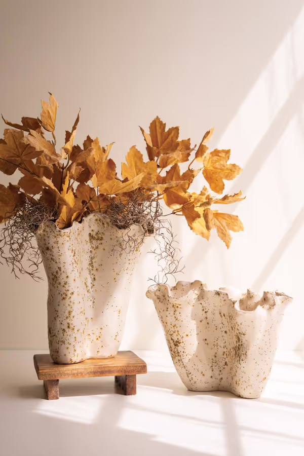 Set of 2 Ceramic Rustic Edge Speckle Vases