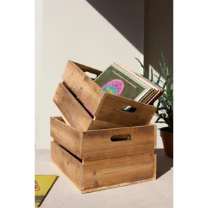Set of 2 Natural Finish Slatted Wooden Crates 2