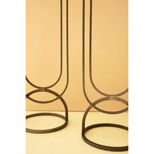 Set of 2 Metal Accent Pedestals with Recycled Wood Tops 3