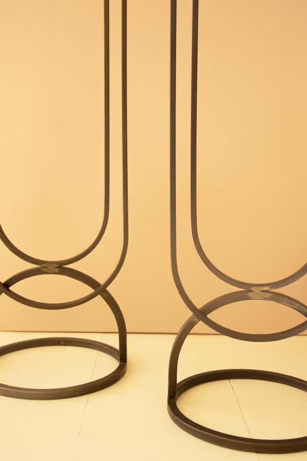 Set of 2 Metal Accent Pedestals with Recycled Wood Tops