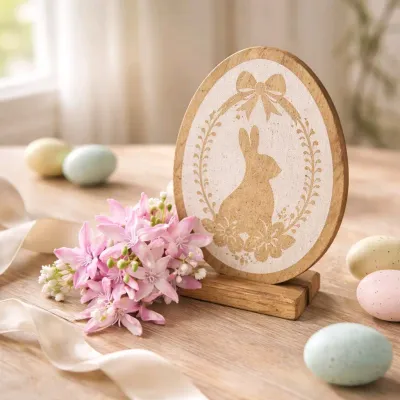 Laser Engraved Wooden Egg on a Base 8.5x6in