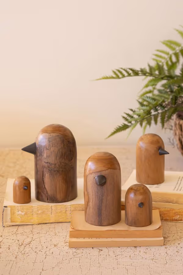 Set of 5 Teakwood Bird Sculptures