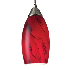 Galaxy 5'' Wide 1-Light Mini Pendant - Satin Nickel with Red Glass 3