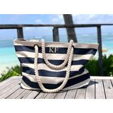 WHITE HIP BAG W ROPE STRAP & JUTE - NAVY 1