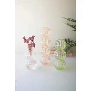 Set of 3 Fluted Glass Stacking Ball Vases 1