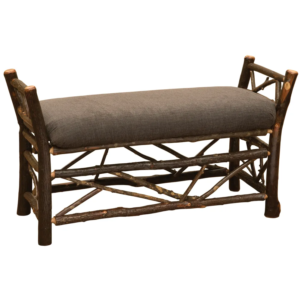 Hickory Log Bedside Bench with Twig Accent - Upholstered Seat - Upgrade