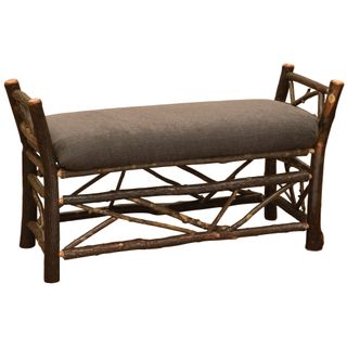 Hickory Log Bedside Bench with Twig Accent - Upholstered Seat - Customer Material